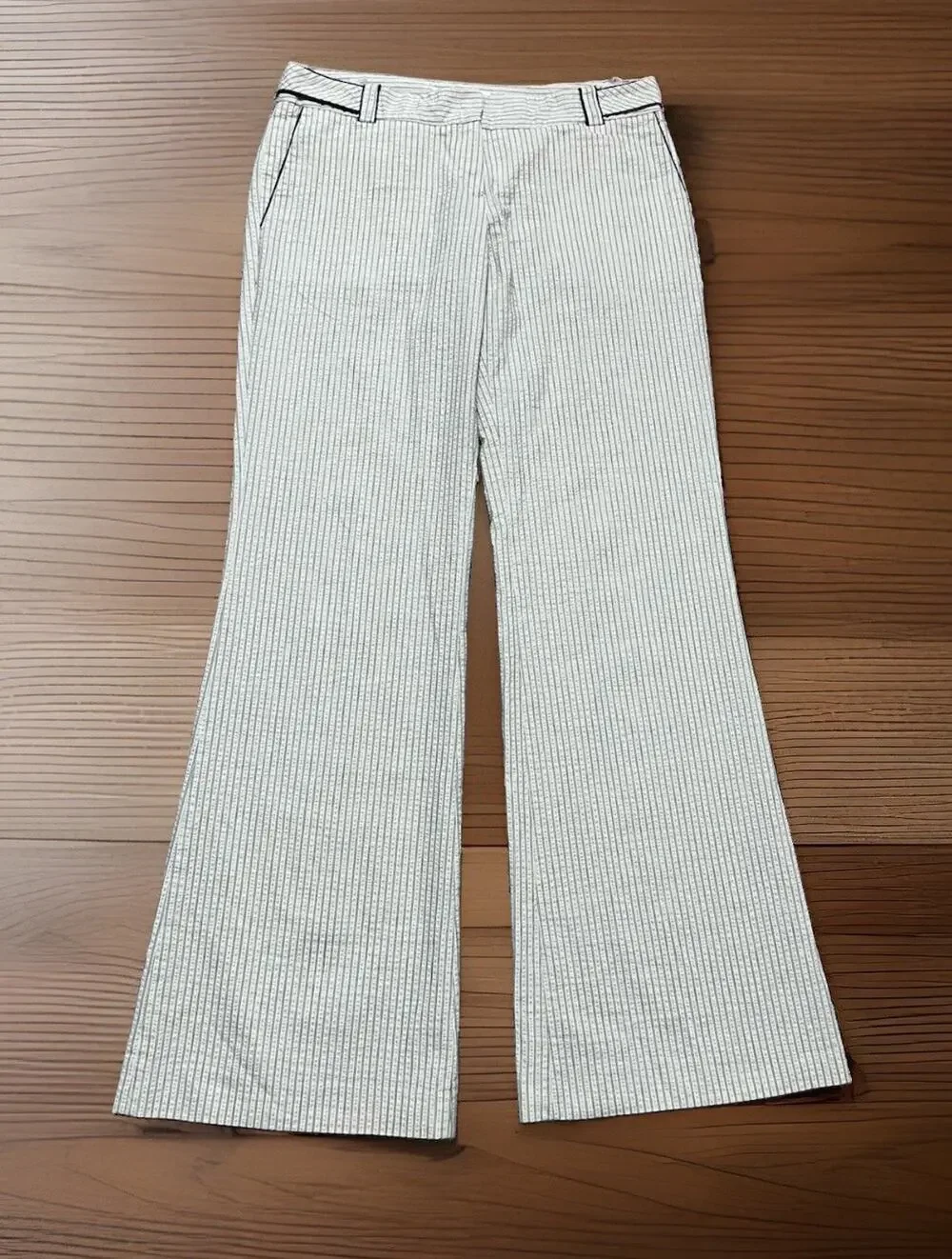 Susan Monaco Women's 8 Trousers Y2K Pinstripe Seersucker Wide Leg Mid Rise Pants